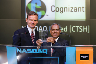 Group of People with Nasdaq sign